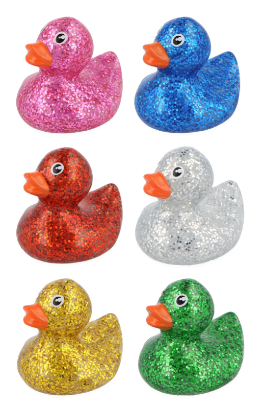 Mini Glitter Rubber Ducks (5cm) 6 Assorted Colours