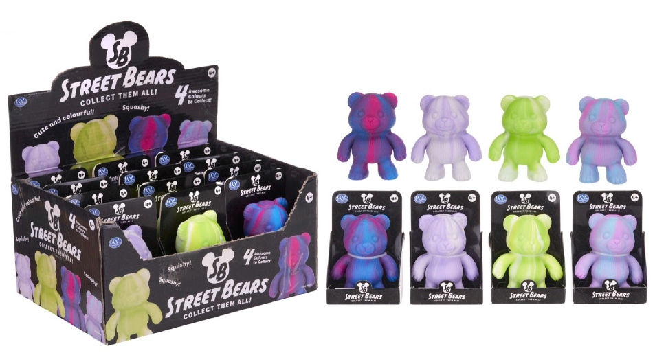 12CM SQUEEZY 2-TONE STREET BEARS 4 ASST (DB)