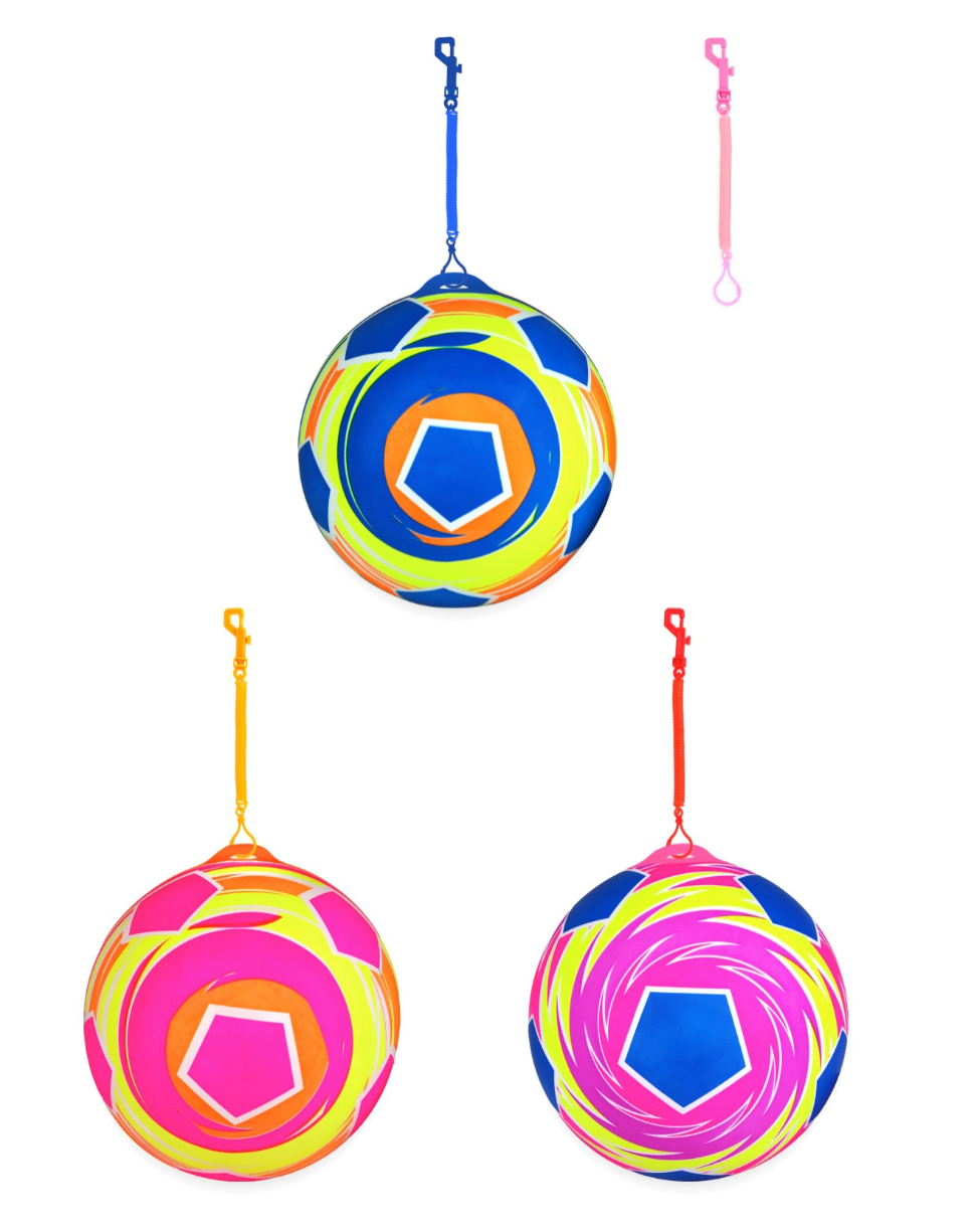 PVC Abstract Football Ball (25cm) with Hook and Spiral Keychain in 3 Assorted Colours