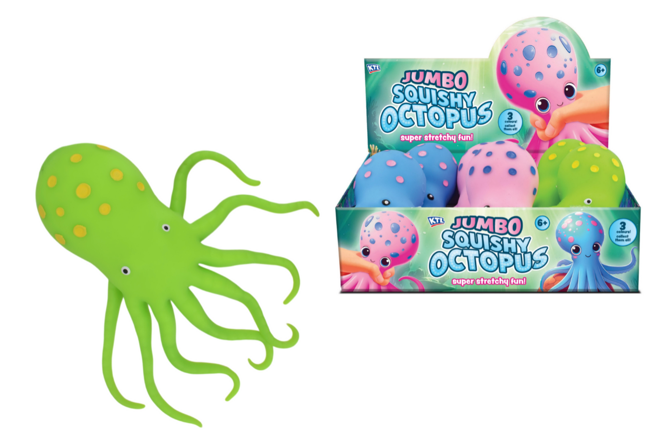 Jumbo Squishy Octopus In Display Box - 3 Asst