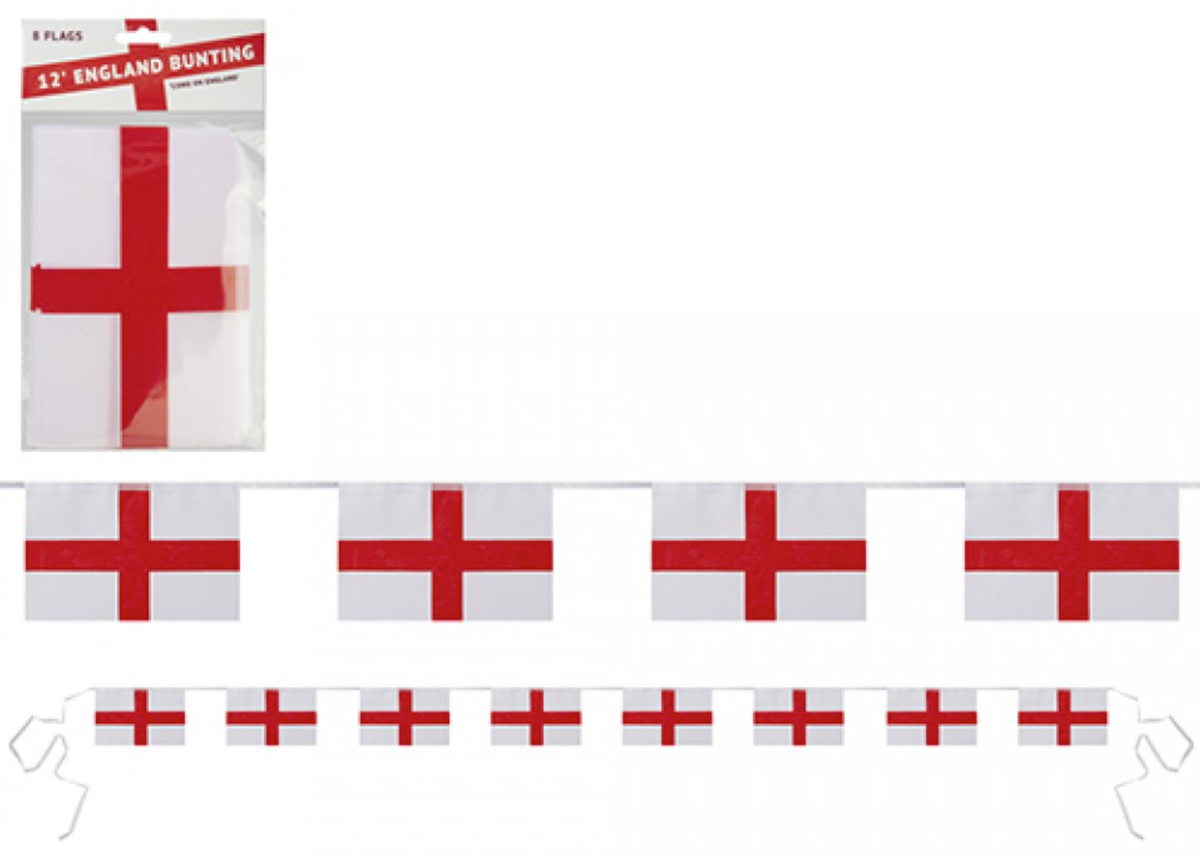 ST GEORGE RAYON BUNTING WITH 10 FLAGS 12" X 8"
