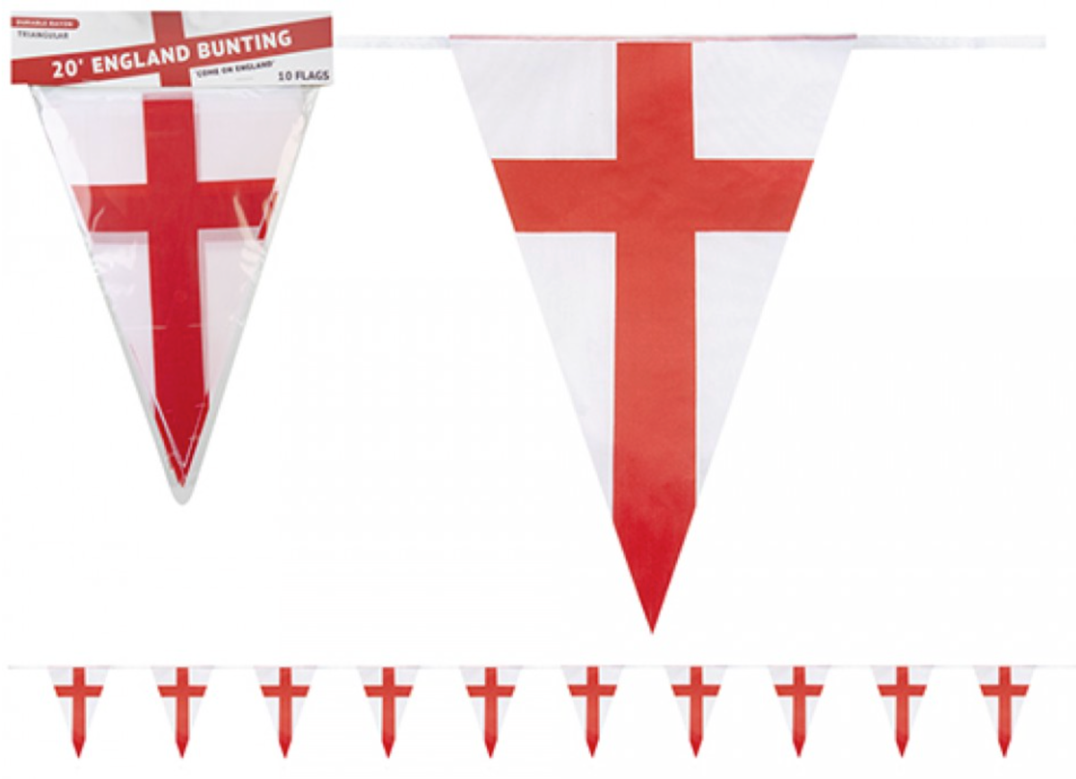 ST GEORGE RAYON TRIANGLE BUNTING 20FT WITH 10 FLAGS