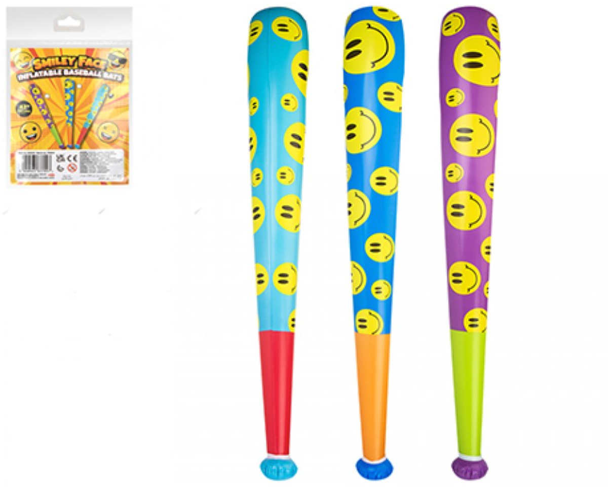 SMILEY FACE BASEBALL BAT 42" 3 ASSORTED