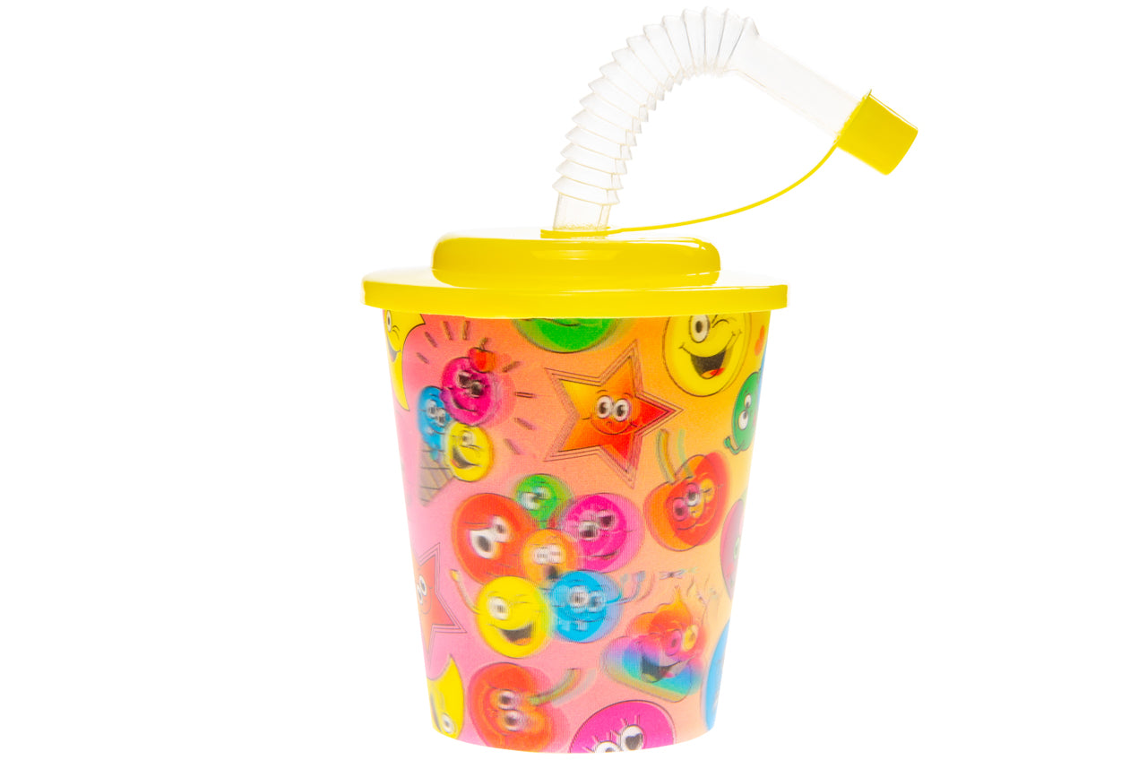3D CUP W STRAW & LID, EMOTION FACES