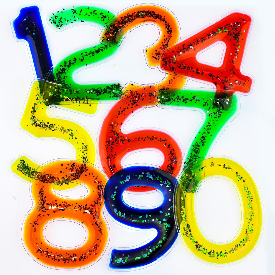 Squidgy Sparkly Numbers 10 Pack Sensory Gel Shapes, Glitter & Colourful Liquid, Squidgy Jelly Fidgeting Toy
