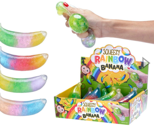 12CM SQUEEZY RAINBOW BANANA 4 ASST