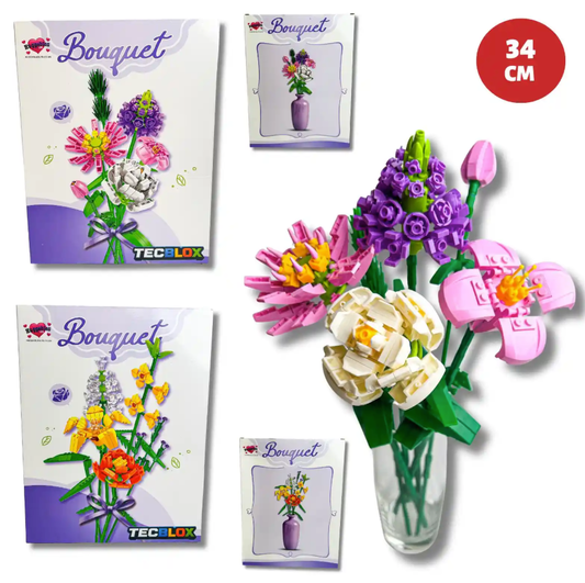 34CM TECBLOX BYO BOUQUET ROMANTIC FLOWERS 2 ASSORTED BLOCKS SETS