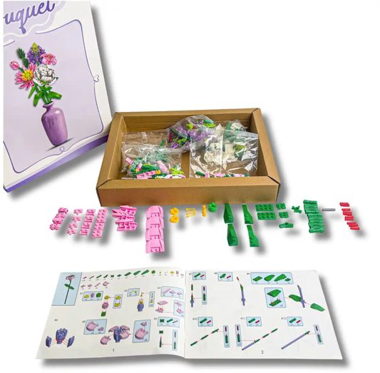 34CM TECBLOX BYO BOUQUET ROMANTIC FLOWERS 2 ASSORTED BLOCKS SETS