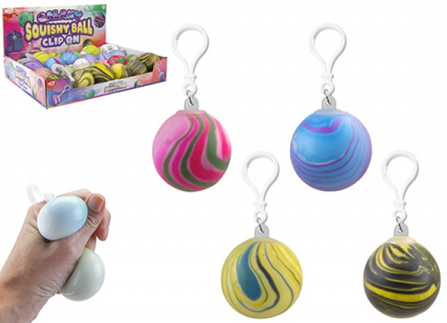 Galaxy Colour Squishy Ball With Clip On 4.8cm Assorted