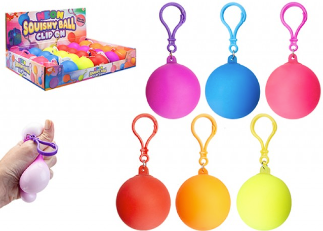 Squishy Neon Ball With Clip On 4.8cm Assorted