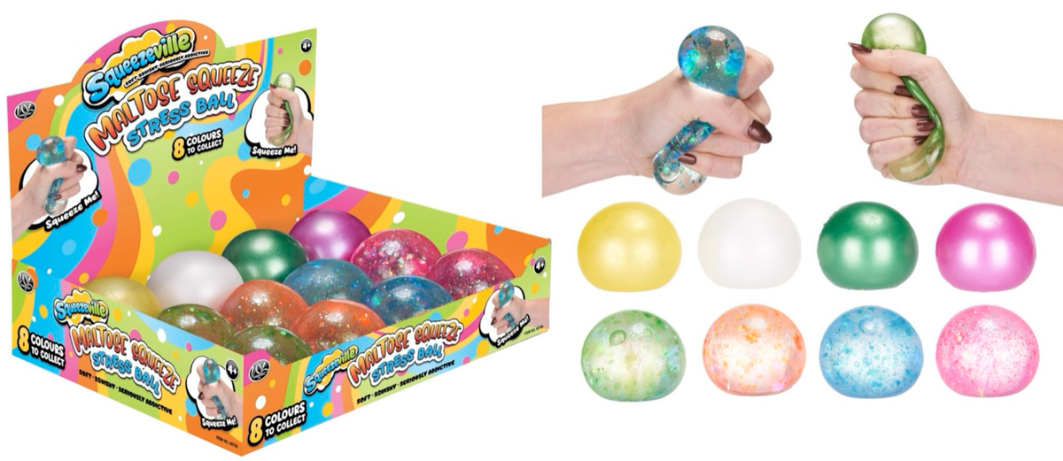 60MM MALTOSE SQUEEZE STRESS BALL 8 ASST