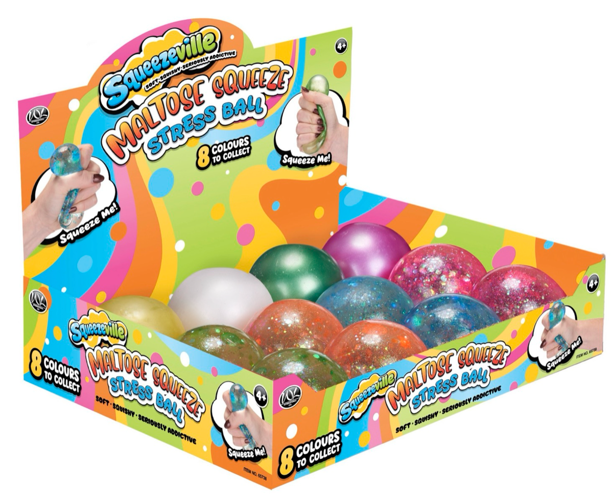 60MM MALTOSE SQUEEZE STRESS BALL 8 ASST