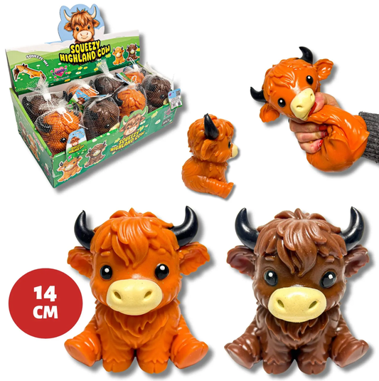 14cm HIGHLAND COW SQUEEZY IN NET BAGS