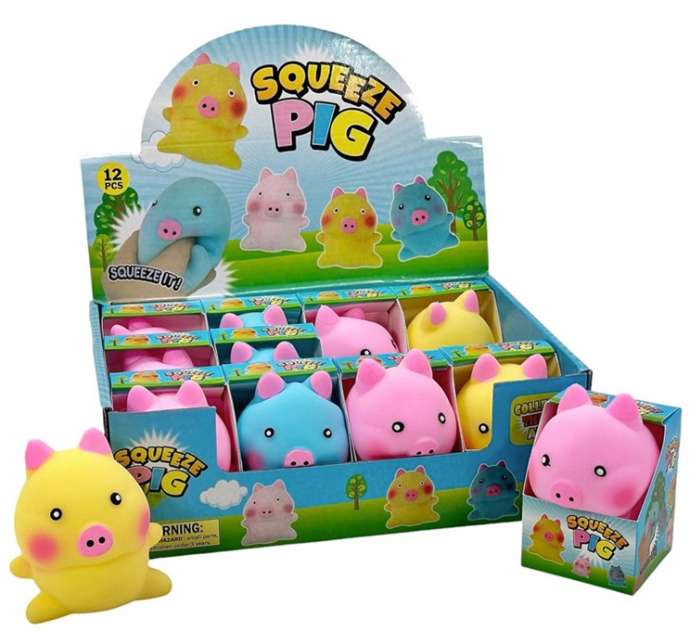9CM 3 COLOUR SQUEEZE PIG