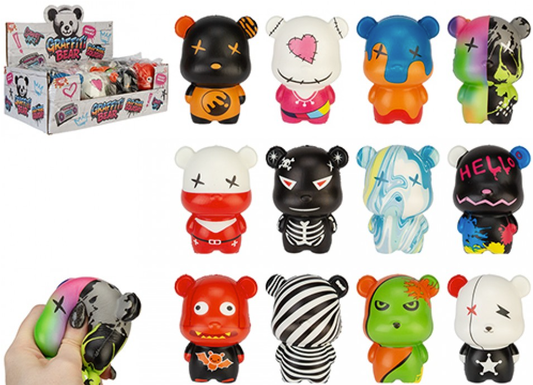 WIZZ TOYS GRAFFITI BEAR SQUISHY 9CM 12 ASSORTED