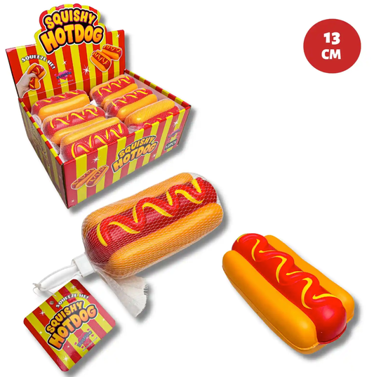13CM SQUISHY SLOW RISE HOTDOG IN NET BAG