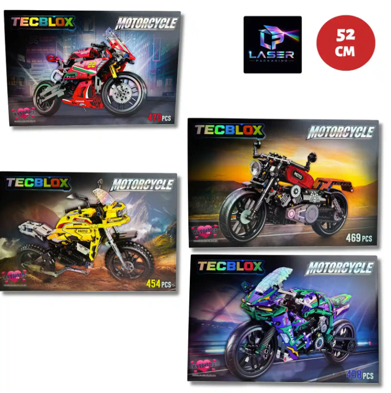 52CM TECBLOX BYO RETRO MOTORCYCLE 4 ASSORTED BLOCKS SETS