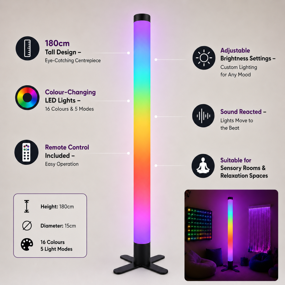 180cm Waterless Led Tube with Remote Control & Acrylic Bracket