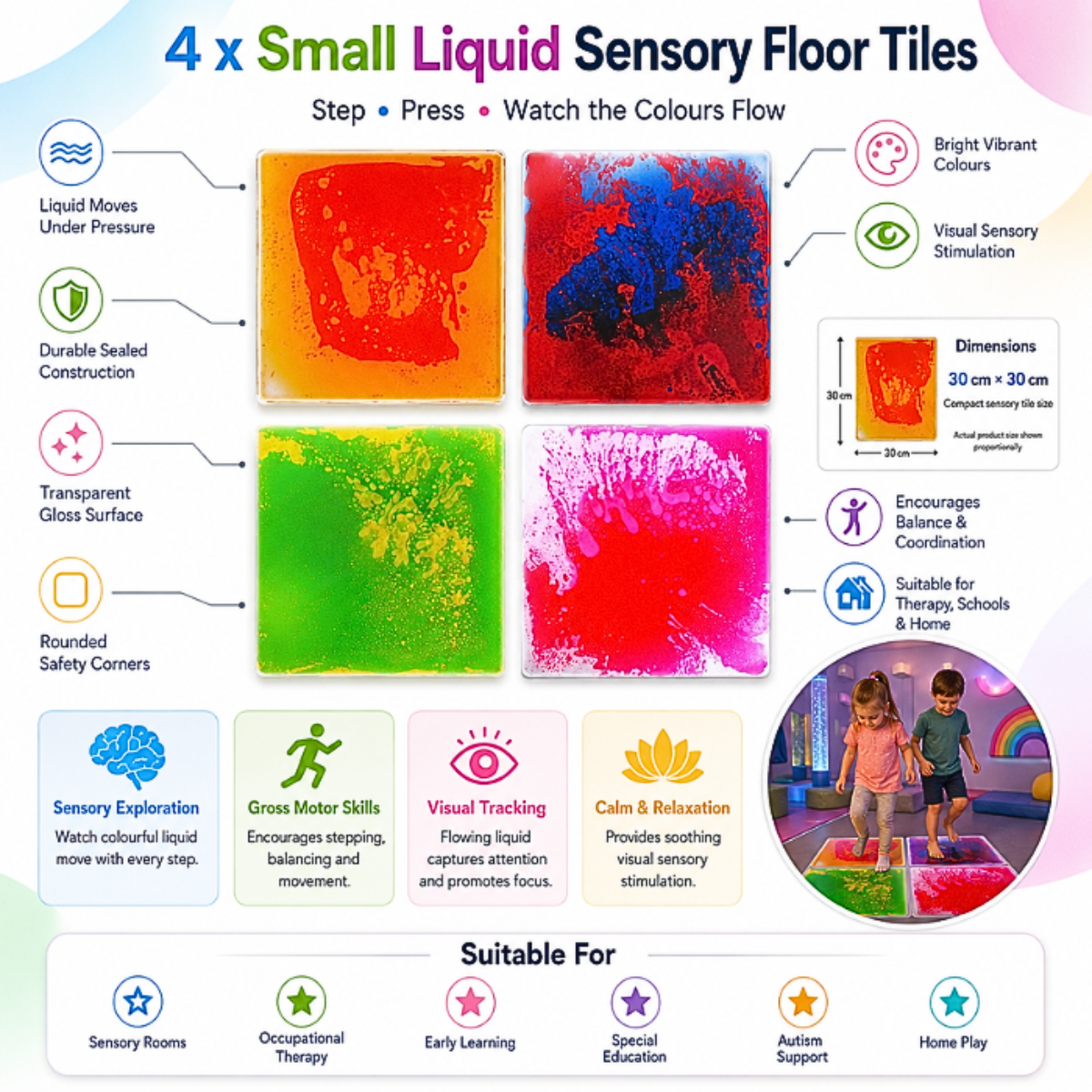 Small Liquid floor tiles 30x30cm (Pack of 4 Colours)