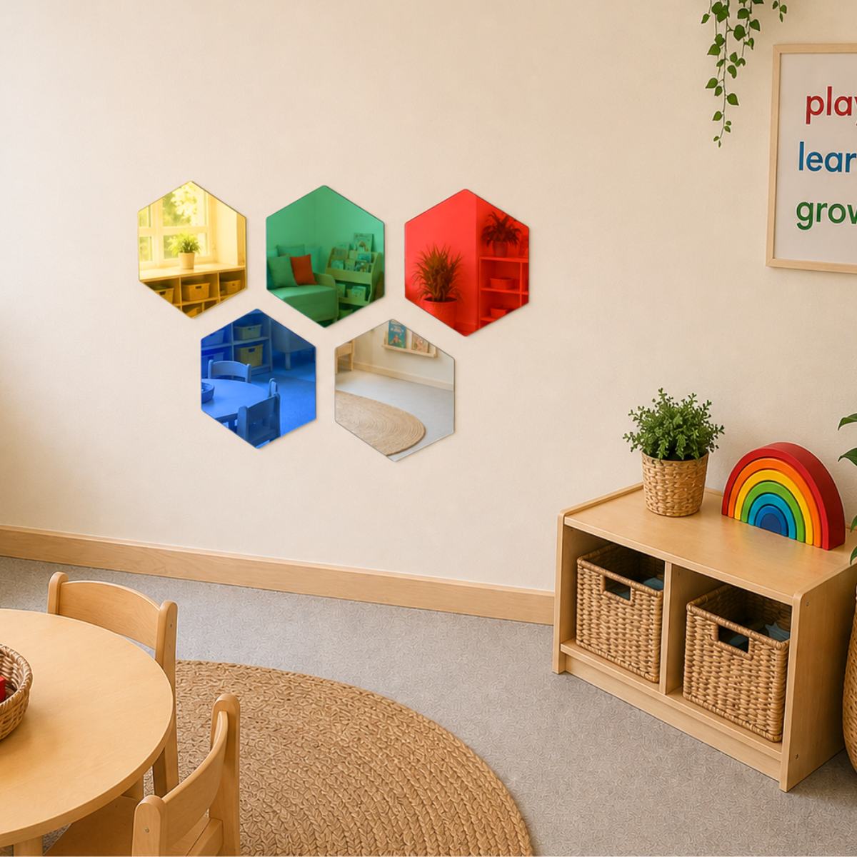 Coloured Hexagon Mirrors – 5 pcs