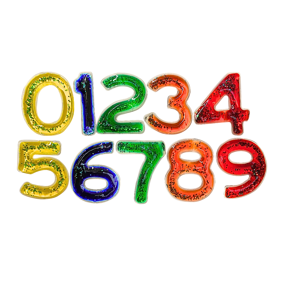 Squidgy Sparkly Numbers 10 Pack Sensory Gel Shapes, Glitter & Colourful Liquid, Squidgy Jelly Fidgeting Toy