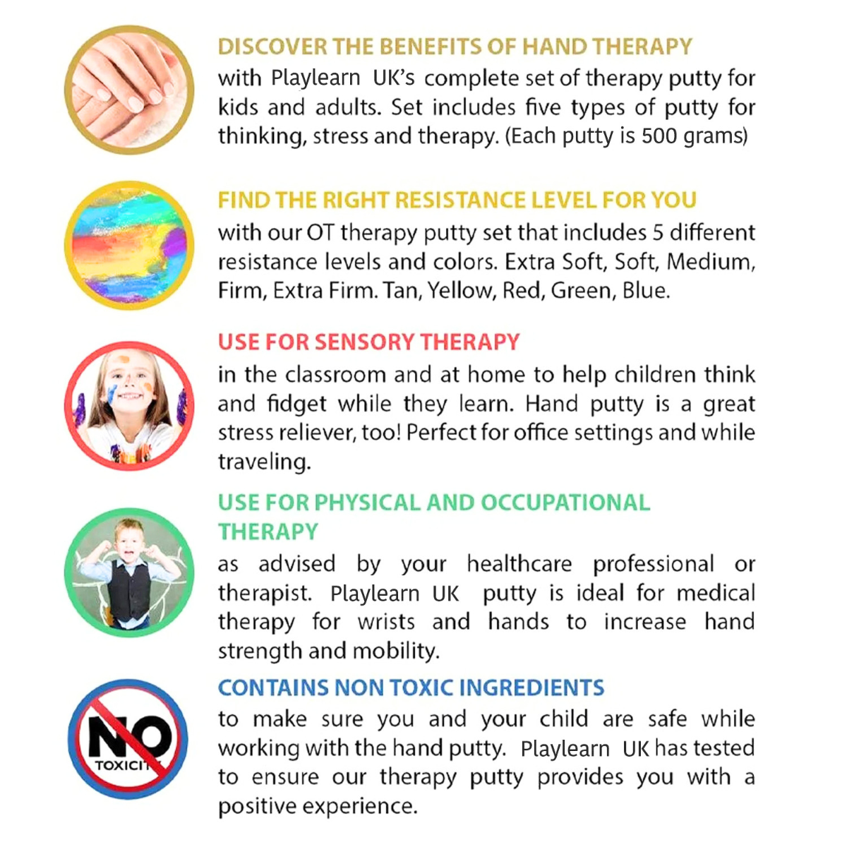 Therapy putty ( 5 Colours – 5 Strengths )