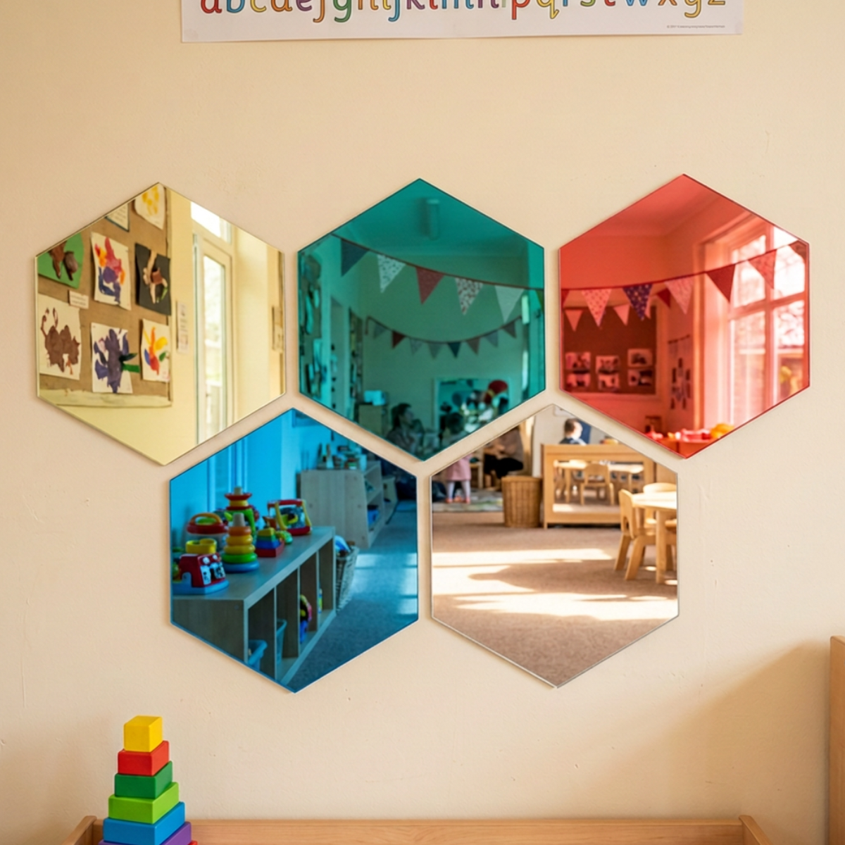 Coloured Hexagon Mirrors – 5 pcs